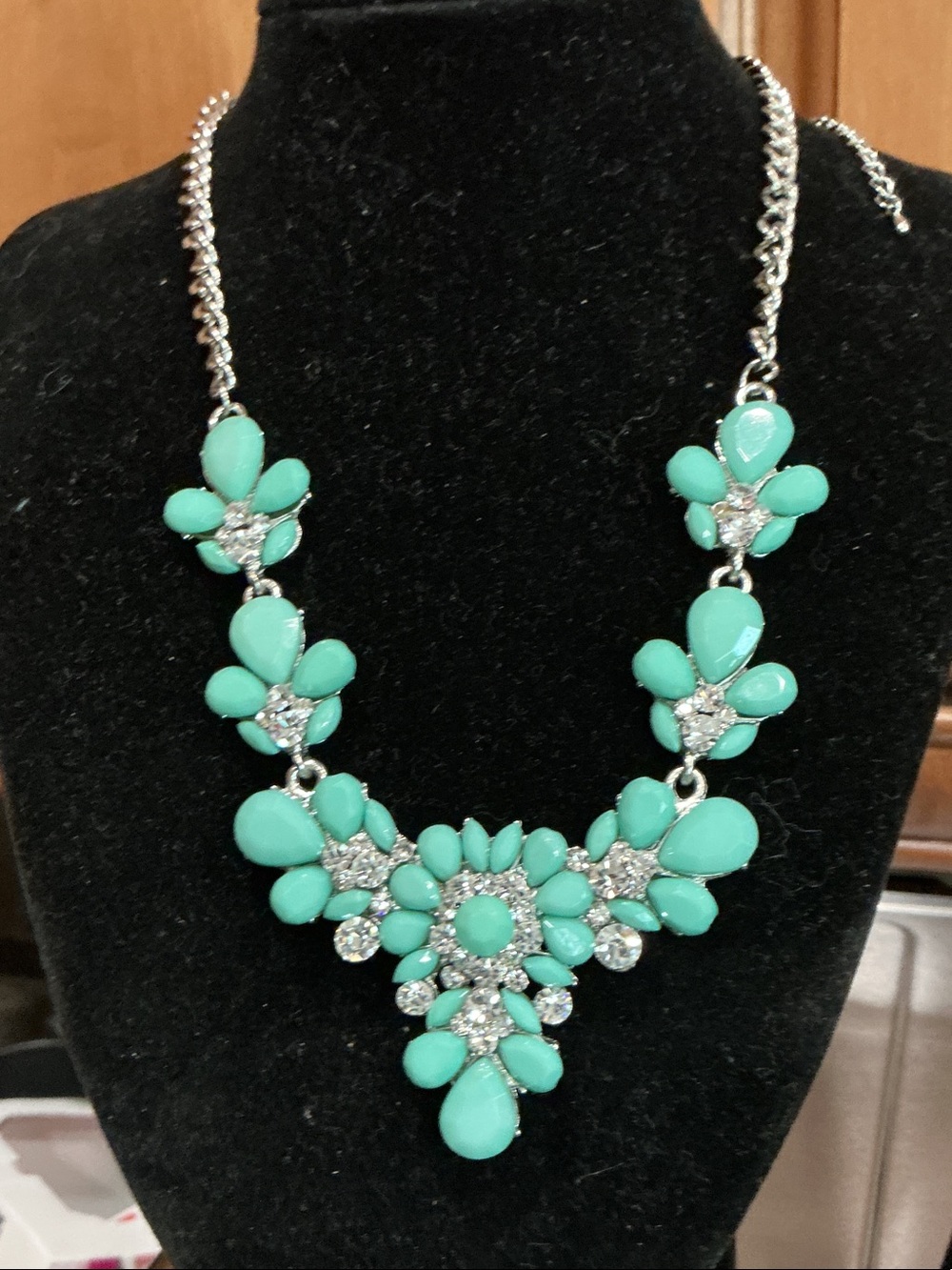 Turquoise Floral Statement Necklace with Silver Accents